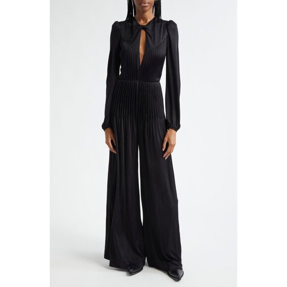 NWOT FARM Rio Knot Long Sleeve black Satin Jumpsuit size S